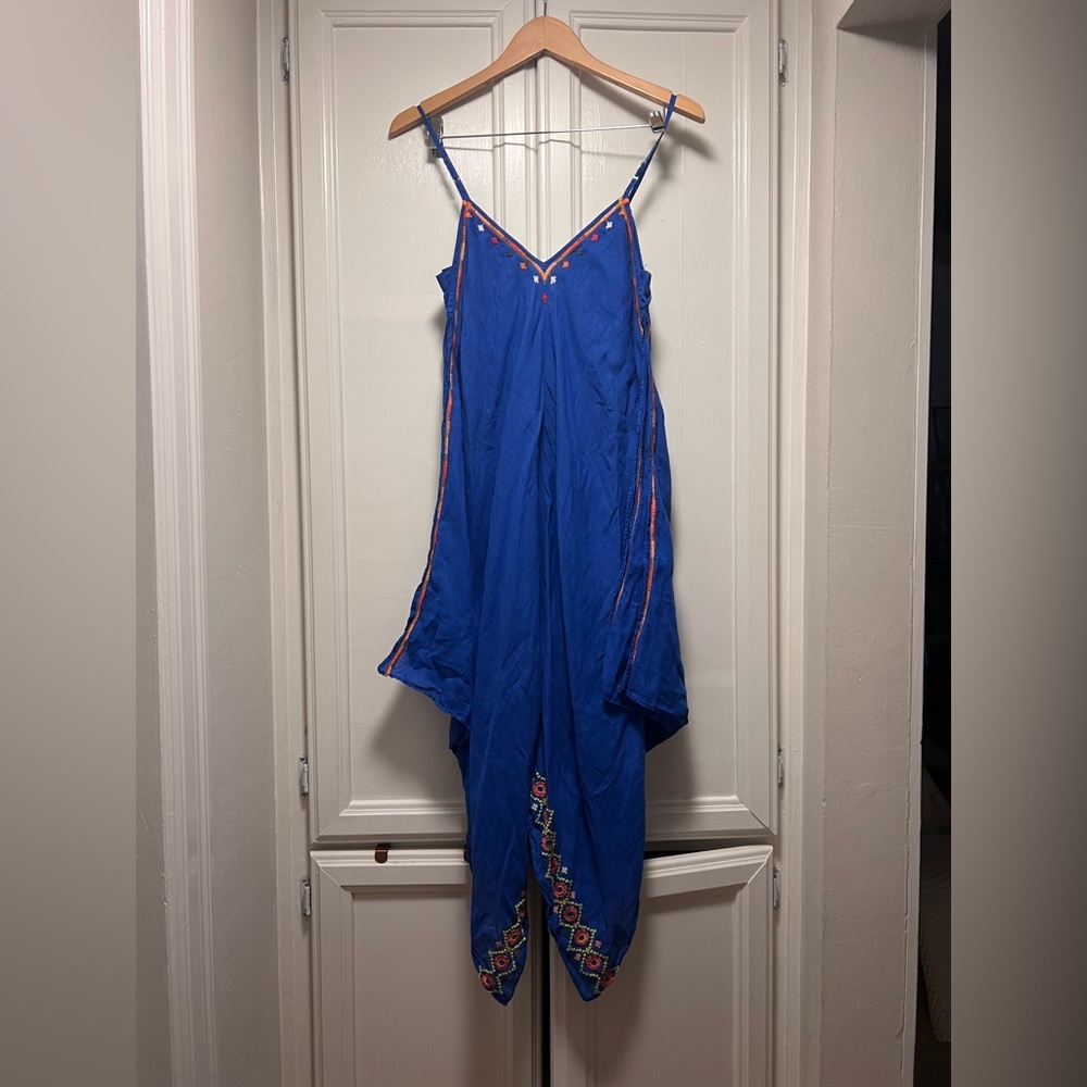 Johnny Was 3J Workshop Blue Embroidered Handkerchief Hem Boho Dress Medium - Picture 5 of 10